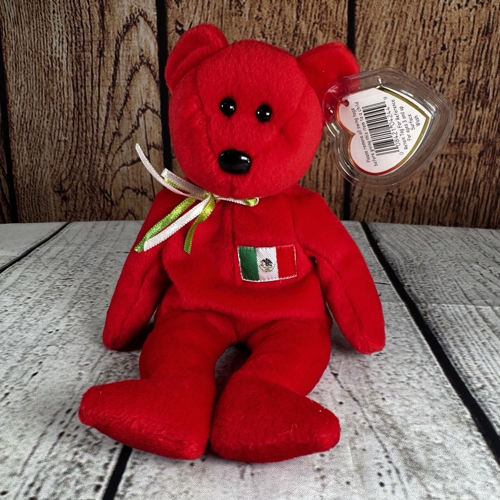 TY Beanie Baby Osito Red Bear Mexico‎ Flag Plush w/ Tag Protector – Excellent